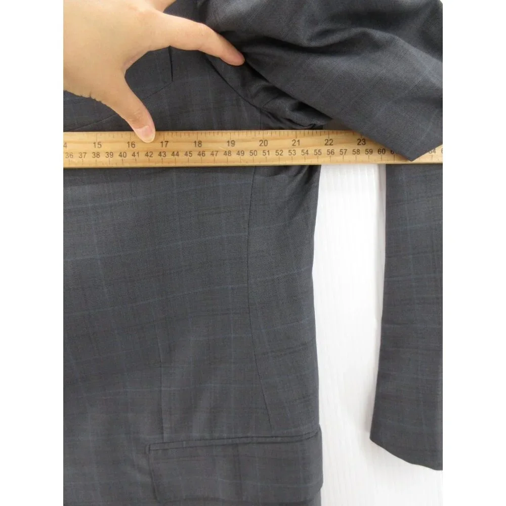 Ermenegildo Zegna Sport Coat 44 Charcoal Blazer Wool Windowpane Jacket*